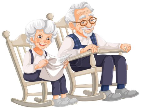 Ilustración de Hombre y mujer mayores sentados juntos, sonriendo. - Imagen libre de derechos