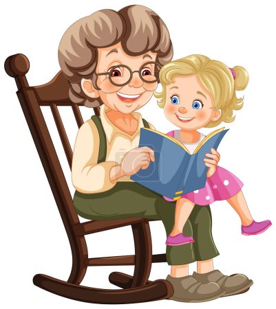 Elderly woman and young girl enjoying a book together