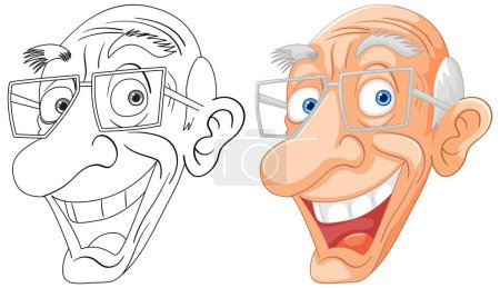 Téléchargez les illustrations : Deux visages caricaturaux montrant des émotions différentes - en licence libre de droit