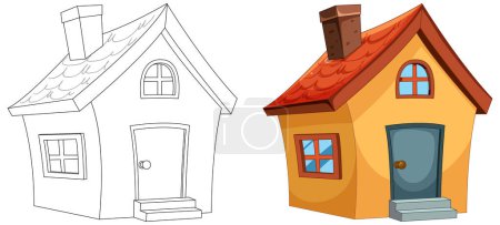 Two stylized vector illustrations of small houses