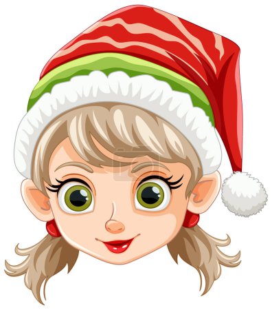 Illustration for Cartoon elf girl with a cheerful Christmas hat. - Royalty Free Image