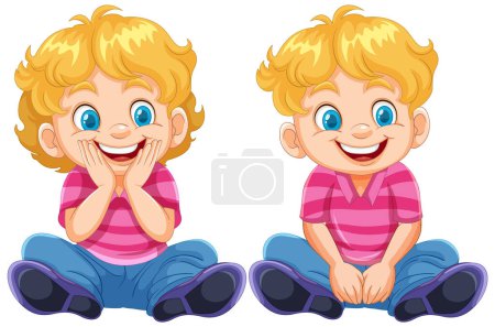 Téléchargez les illustrations : Joyeux jeune garçon illustré en position assise - en licence libre de droit