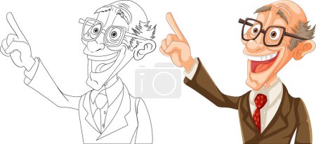 Illustration for Colorful and line art illustrations of a happy professor - Royalty Free Image