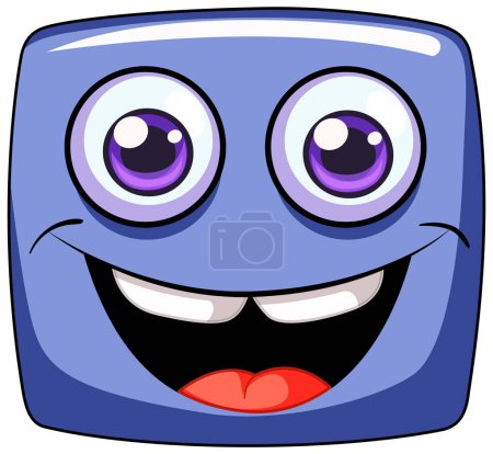 Téléchargez les illustrations : Un personnage carré heureux avec de grands yeux souriants. - en licence libre de droit