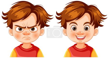 Téléchargez les photos : Illustration d'un garçon montrant colère et bonheur. - en image libre de droit