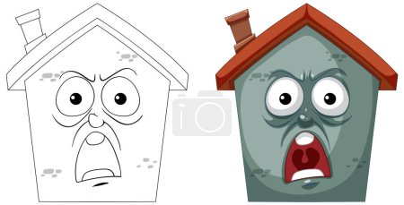 Illustration for Two houses with human-like facial expressions. - Royalty Free Image