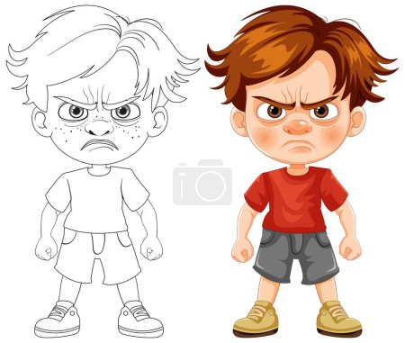 Téléchargez les illustrations : Graphique vectoriel d'un garçon de bande dessinée en colère - en licence libre de droit