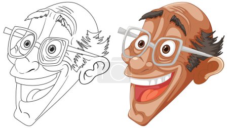 Illustration for Two caricatured faces showing joyful expressions. - Royalty Free Image