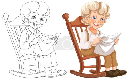 Ilustración de Colorido vector de un adulto mayor feliz leyendo las noticias - Imagen libre de derechos