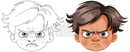 Illustration for Two cartoon faces showing anger and frustration. - Royalty Free Image