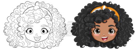 Téléchargez les illustrations : Illustration vectorielle d'une fille aux cheveux bouclés et heureux - en licence libre de droit