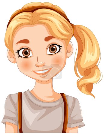 Téléchargez les illustrations : Portrait vectoriel d'une jeune fille blonde souriante - en licence libre de droit