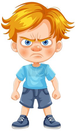 Illustration for Cartoon of a young boy looking upset and defiant. - Royalty Free Image