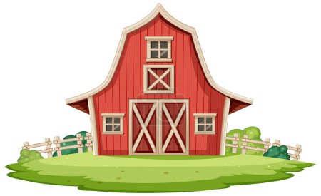 Illustration de bande dessinée d'une grange rouge avec garniture blanche.