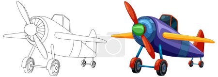 Téléchargez les illustrations : Illustration d'un avion, du contour à la couleur - en licence libre de droit