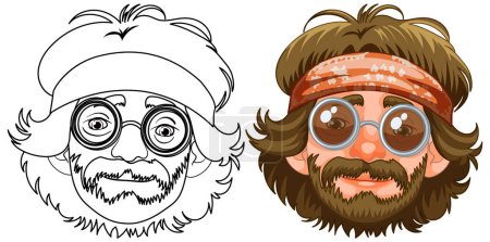 Illustration for Two quirky male characters with distinctive headwear. - Royalty Free Image