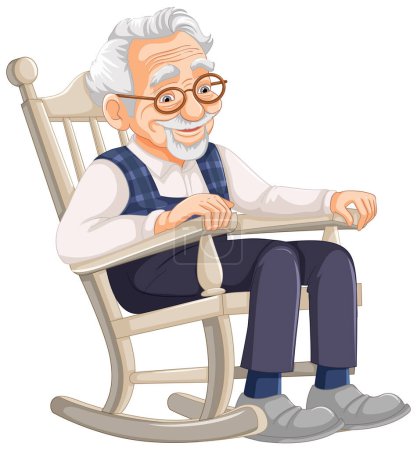 Illustration for Cheerful senior relaxing in a wooden rocker - Royalty Free Image