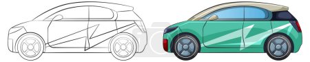 Téléchargez les illustrations : Illustration vectorielle d'une voiture, du contour au design coloré. - en licence libre de droit
