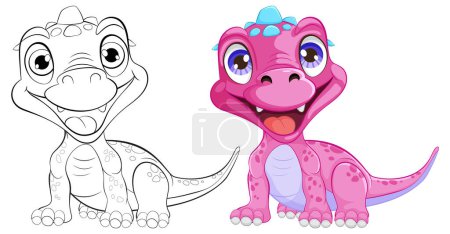 Téléchargez les illustrations : Caractères dinosaures colorés et ludiques côte à côte. - en licence libre de droit