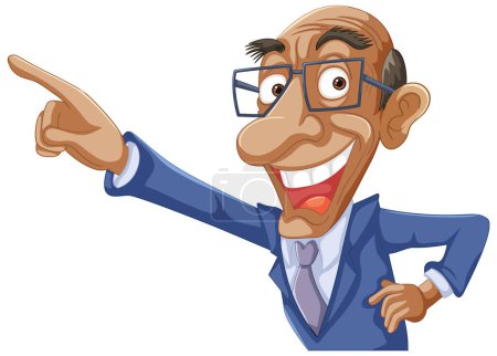 Ilustración de Dibujos animados de un hombre apuntando con entusiasmo a un lado - Imagen libre de derechos