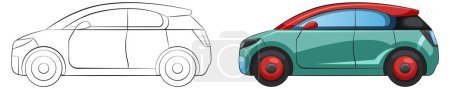 Téléchargez les illustrations : Illustration vectorielle en deux étapes d'une voiture moderne - en licence libre de droit