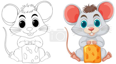 Téléchargez les illustrations : Deux jolies illustrations de souris, une tenant du fromage. - en licence libre de droit