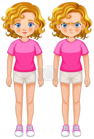 Vector art of a girl with contrasting emotions