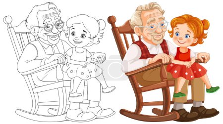 Colorful and line art of grandparent with child