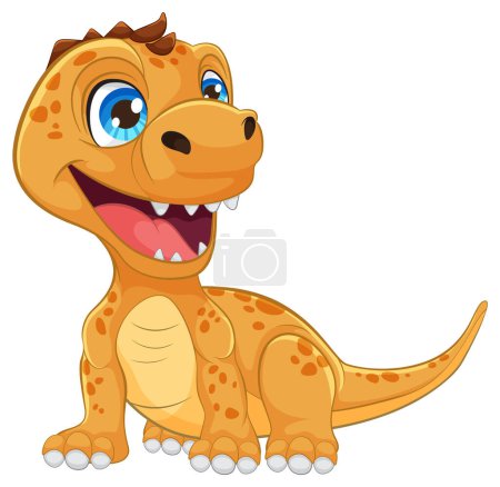 Téléchargez les photos : Dinosaure de dessin animé mignon et souriant dans une pose ludique. - en image libre de droit