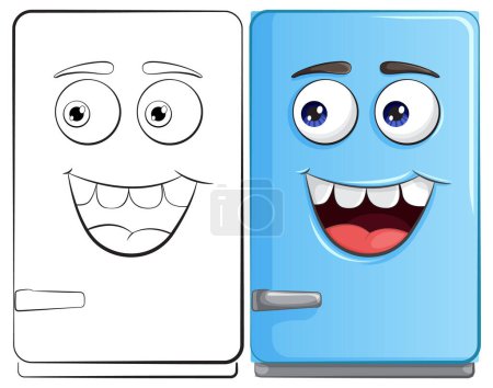 Two smiling cartoon refrigerators side by side.