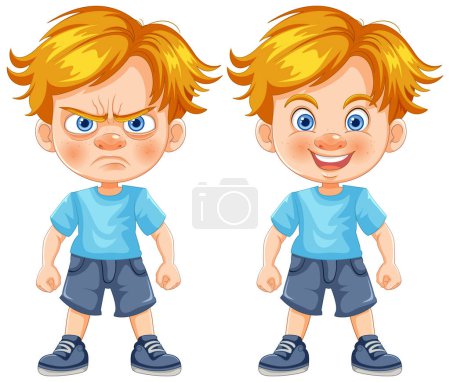 Ilustración de Ilustración vectorial del niño mostrando diferentes emociones - Imagen libre de derechos