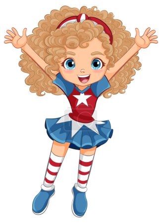 Illustration for Happy animated girl with arms raised in excitement - Royalty Free Image