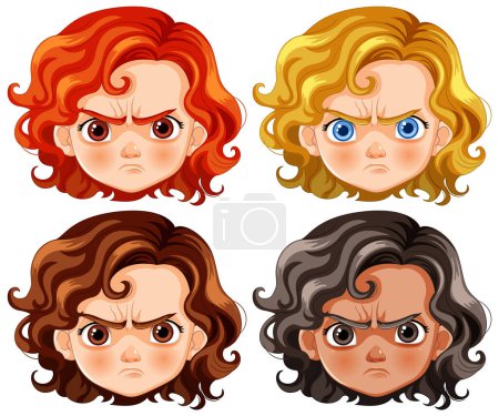 Illustration for Four cartoon faces with various angry expressions - Royalty Free Image