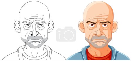 Téléchargez les illustrations : Deux hommes chauves avec des expressions faciales distinctes. - en licence libre de droit