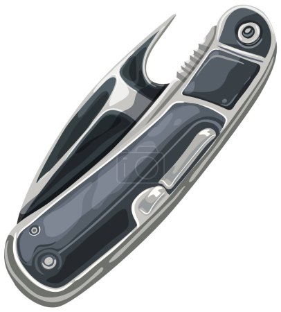 Vector graphic of a modern multifunctional pocket knife.