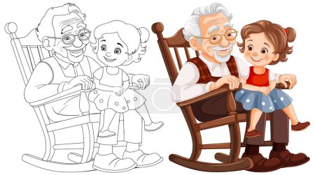Ilustración de Personas mayores y niños compartiendo un momento feliz. - Imagen libre de derechos