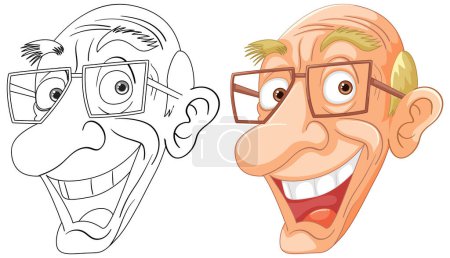 Illustration for Two cartoon faces showing contrasting emotions. - Royalty Free Image
