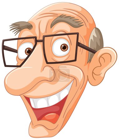 Téléchargez les illustrations : Caricature d'un homme heureux et âgé avec des lunettes - en licence libre de droit
