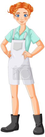 Ilustración vectorial de una mujer de pie con las manos en las caderas.