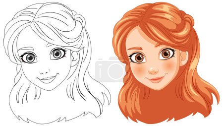 Illustration for Vector illustration of a girl, black and white to color - Royalty Free Image