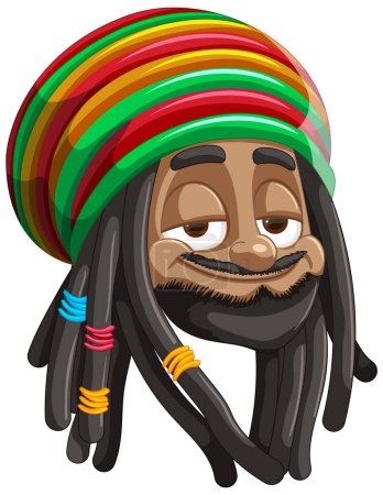 Smiling character with Rastafarian hat and dreadlocks.