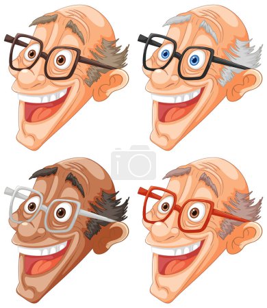 Illustration for Four cartoon faces showing different expressions. - Royalty Free Image
