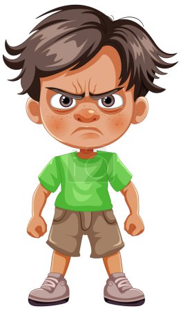 Cartoon of a young boy frowning with arms akimbo