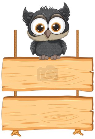 Adorable cartoon owl perched on blank signboards.