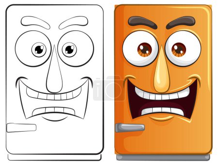 Two cartoon refrigerators with expressive faces