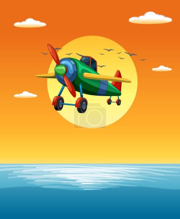 Téléchargez les illustrations : Avion coloré à l'ancienne planant dans le ciel - en licence libre de droit