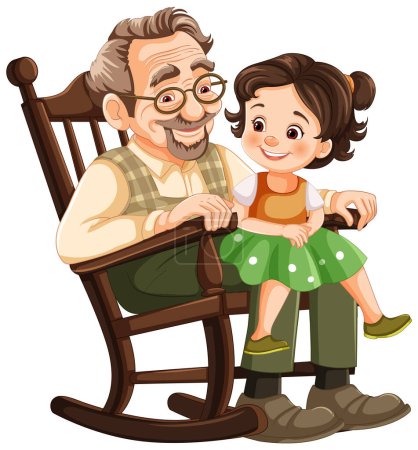 Illustration for Elderly man and young girl enjoying each other's company. - Royalty Free Image
