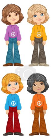 Illustration for Four kids with peace symbols standing together. - Royalty Free Image