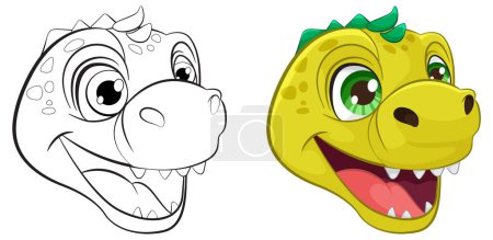 Téléchargez les photos : Coloré et joyeux dessin animé tête de dinosaure - en image libre de droit