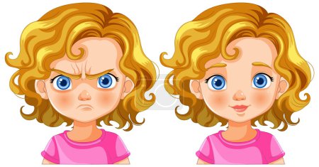 Téléchargez les illustrations : Illustration de fille montrant la colère et le bonheur. - en licence libre de droit